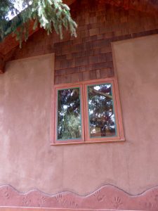 natural plaster on straw bale wall