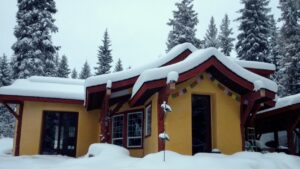 straw bale house in the snow