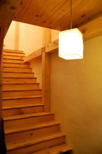 straw bale house interior stairs