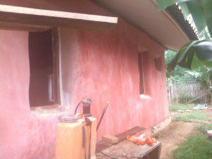 Exterior plastered straw bale house