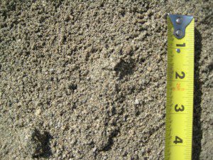 sand shown to scale with tape measure