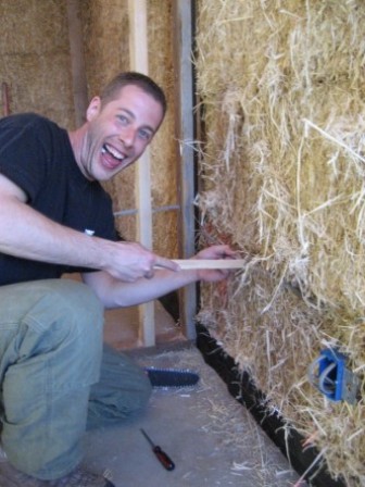 electrical subcontractor on straw bale wall
