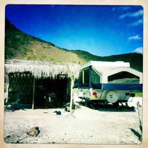 Pop up trailer on Baja beach