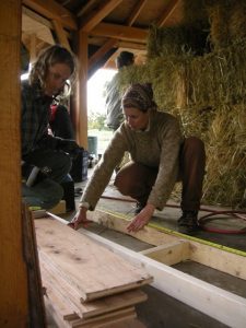 people building straw bale house