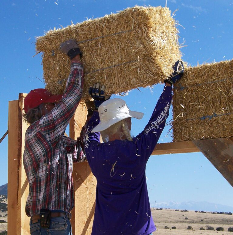 Building a straw bale wall system.