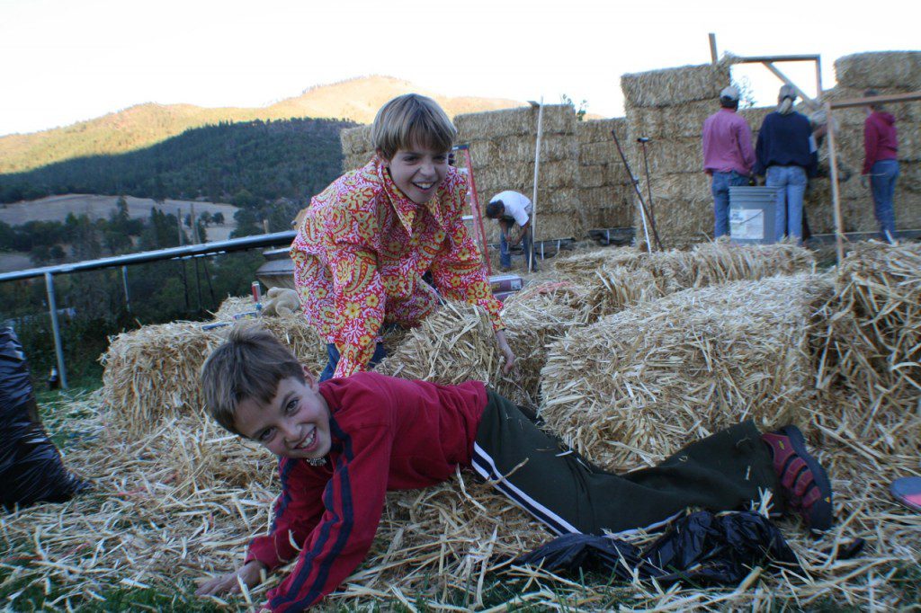 kids on straw bales